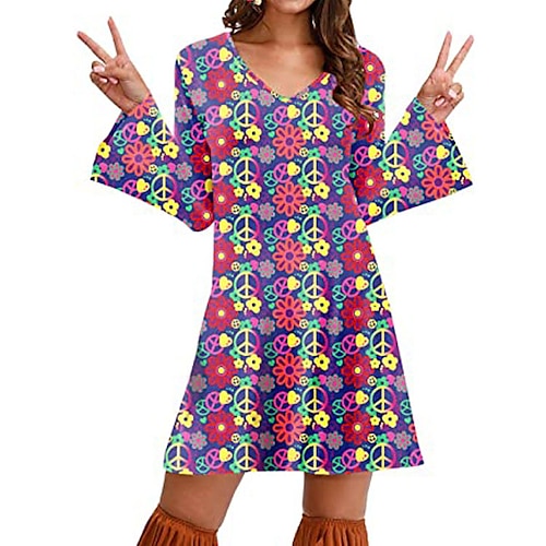 Retrò vintage Anni '70 Discoteca Vestiti Costume da donna anni '70 Abiti anni '70 Hippie Per donna Stampe Mascherata Festa / Serata Abito