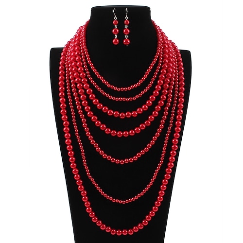 collana girocollo di perle orecchini 2 pezzi accessori flapper vintage anni '20 ruggenti anni '20 art deco per le donne