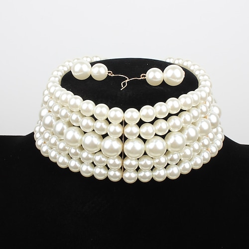 collana girocollo di perle orecchini 2 pezzi accessori flapper vintage anni '20 ruggenti anni '20 art deco per le donne