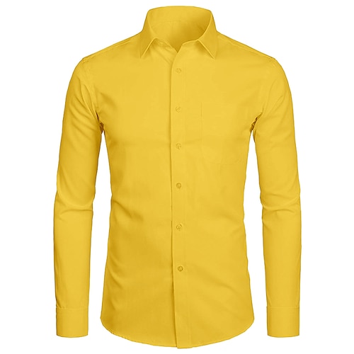 Per uomo Camicie Nero Bianco Giallo Rosso Manica lunga Onde Colletto classico Per tutte le stagioni Matrimonio Serata formale Abbigliamento Fibbia