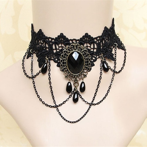 Girocolli Collane con ciondolo For Per donna Feste Halloween Mascherata Pietre sintetiche Cristallo Pizzo Multistrato Nero