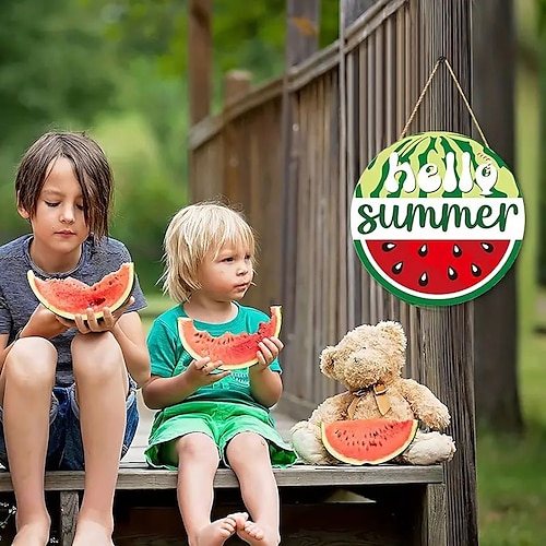 1pc summer watermelon hanging door sign watermelon door hanger wood welcome sign for front door home hanging door plaque sign summer front door crown 