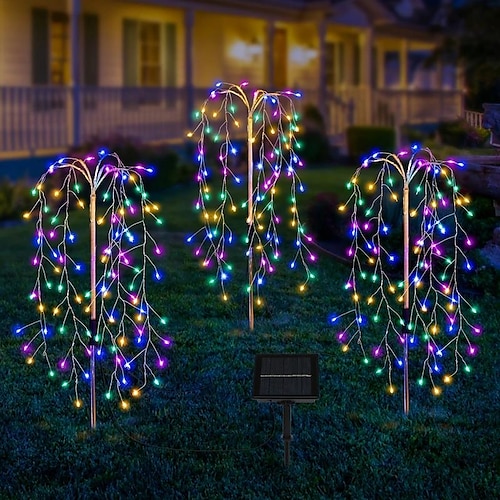 Lampada da prato solare da esterno impermeabile ip65, 1 pannello solare con 3 lucine in filo di rame da 300 led, 3 modalità di illuminazione per corti