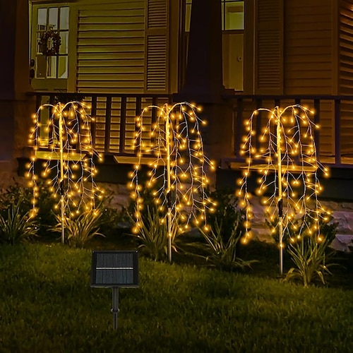 Lampada da prato solare da esterno impermeabile ip65, 1 pannello solare con 3 lucine in filo di rame da 300 led, 3 modalità di illuminazione per corti