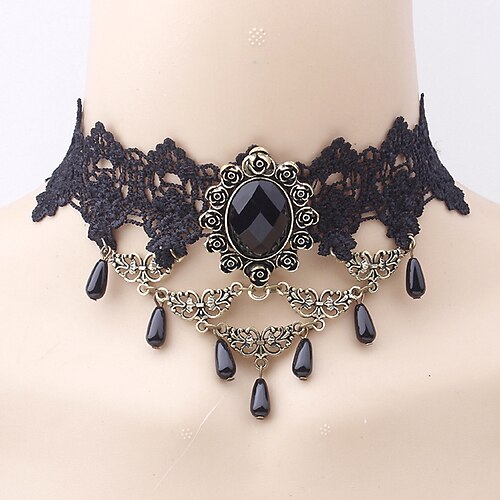Girocolli Collane con ciondolo For Per donna Feste Halloween Mascherata Pietre sintetiche Cristallo Pizzo Multistrato Nero
