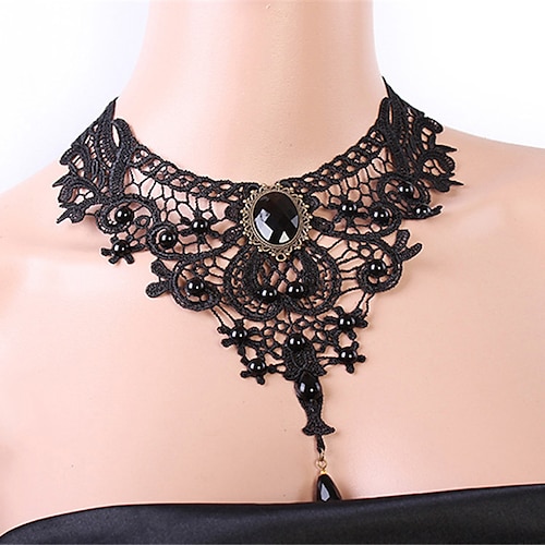 Girocolli Collane con ciondolo For Per donna Feste Halloween Mascherata Pietre sintetiche Cristallo Pizzo Multistrato Nero