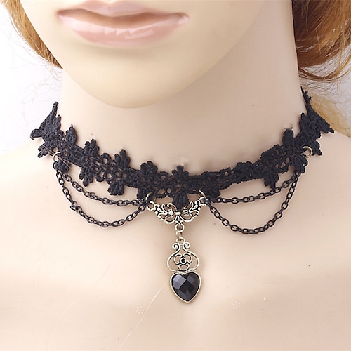 Girocolli Collane con ciondolo For Per donna Feste Halloween Mascherata Pietre sintetiche Cristallo Pizzo Multistrato Nero