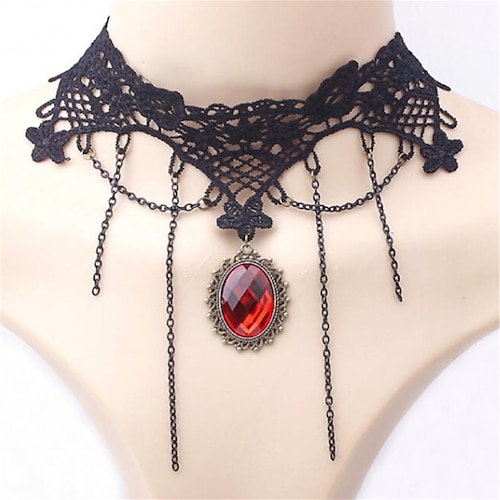 Girocolli Collane con ciondolo For Per donna Feste Halloween Mascherata Pietre sintetiche Cristallo Pizzo Multistrato Nero