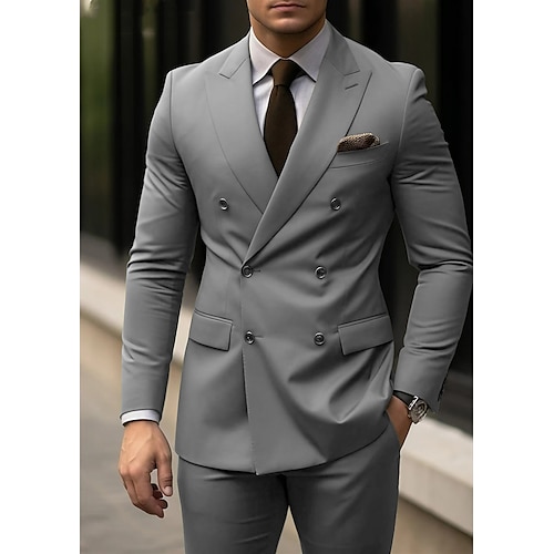 Verde lime Grigio chiaro Blu scuro Uomo Matrimonio Abiti Tinta unita Set da 2 pezzi Lavoro Da cerimonia Abbigliamento da lavoro Taglio sartoriale Dopp