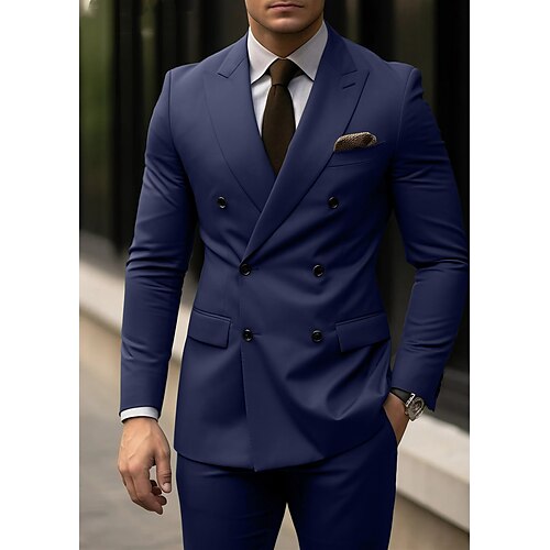 Verde lime Grigio chiaro Blu scuro Uomo Matrimonio Abiti Tinta unita Set da 2 pezzi Lavoro Da cerimonia Abbigliamento da lavoro Taglio sartoriale Dopp