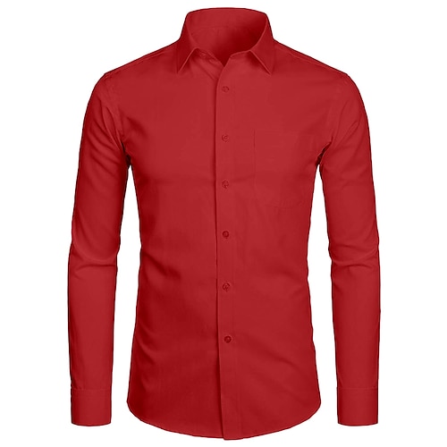 Per uomo Camicie Nero Bianco Giallo Rosso Manica lunga Onde Colletto classico Per tutte le stagioni Matrimonio Serata formale Abbigliamento Fibbia