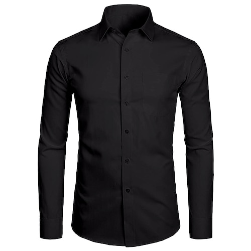 Per uomo Camicie Nero Bianco Giallo Rosso Manica lunga Onde Colletto classico Per tutte le stagioni Matrimonio Serata formale Abbigliamento Fibbia