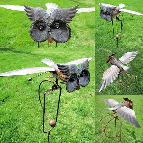 Aquila d'arte da giardino, gufo in metallo, decorazione da palo da giardino antiruggine e antivento uccello decorazione da esterno decorazione da giar