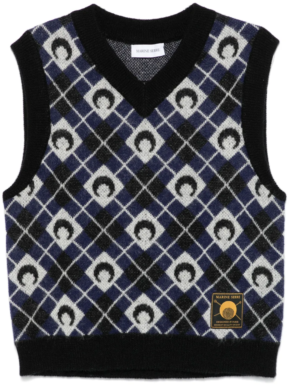 Marine Serre Moon Argyle knit vest - Nero