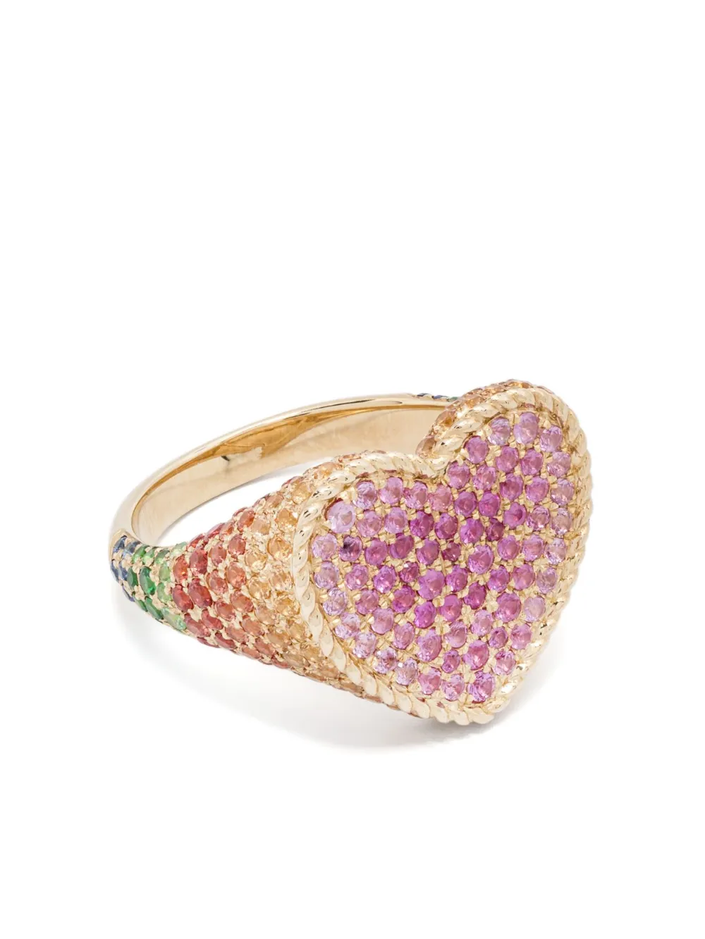 Yvonne Léon 9kt yellow gold Heart Rainbow diamond signet ring - Oro