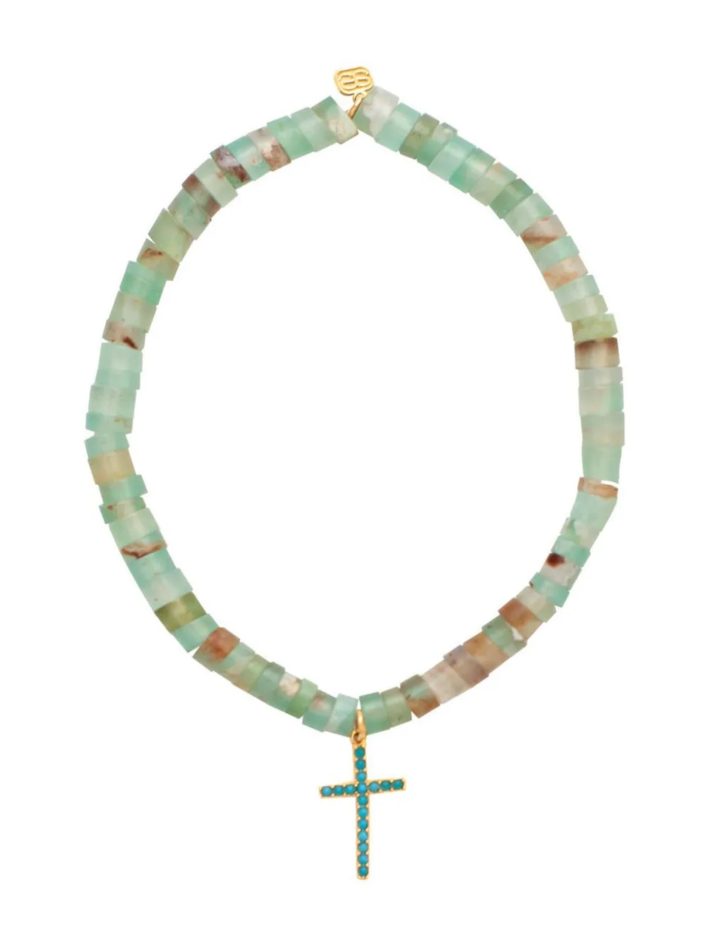 Sydney Evan 14kt yellow gold Cross-charm aquaprase and turquoise bracelet - Oro
