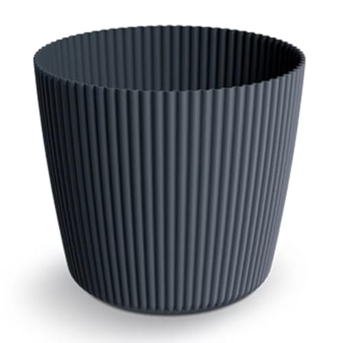 Rosperplast Milly Round Vaso Da Fiori Rotondo Con Motivo A Strisce Verticali, Per Uso Interno Ed Esterno (⌀ 129 Mm, Antracite)