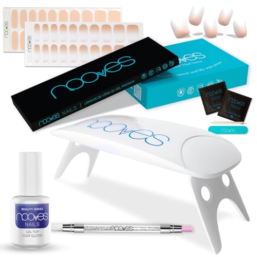 Nooves - Starter Kit Beauty Nude, 2 Pellicole In Gel Per Unghie + Lampada Per Asciugatura Unghie Uv/Led + Gel Top Coat Glossy + Quarzo Doppio Stick, U