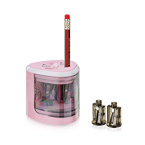 Peach Po102 Temperamatite Elettrico Universale | Con Pezzi Di Ricambio | Per Tutte Le Matite, Matite Colorate, Eyeliner E Pastelli | Doppio Temperamat