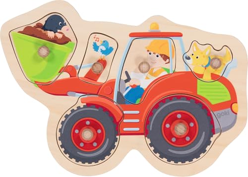Goki- Puzzle Da Afferrare Con Simpatici Scavatori E Animali, Promuove Le Abilità Motorie E La Coordinazione Occhio-Mano, Set Da 6, 28 Cm X 19 Cm, A Pa