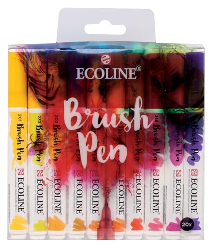 Ecoline Brush Pen Set Di 20 Penne Acquerellabili Liquide - Colori Di Base - Pennarelli Sfumabili Per Scrivere A Mano, Disegnare E Creare Oggetti