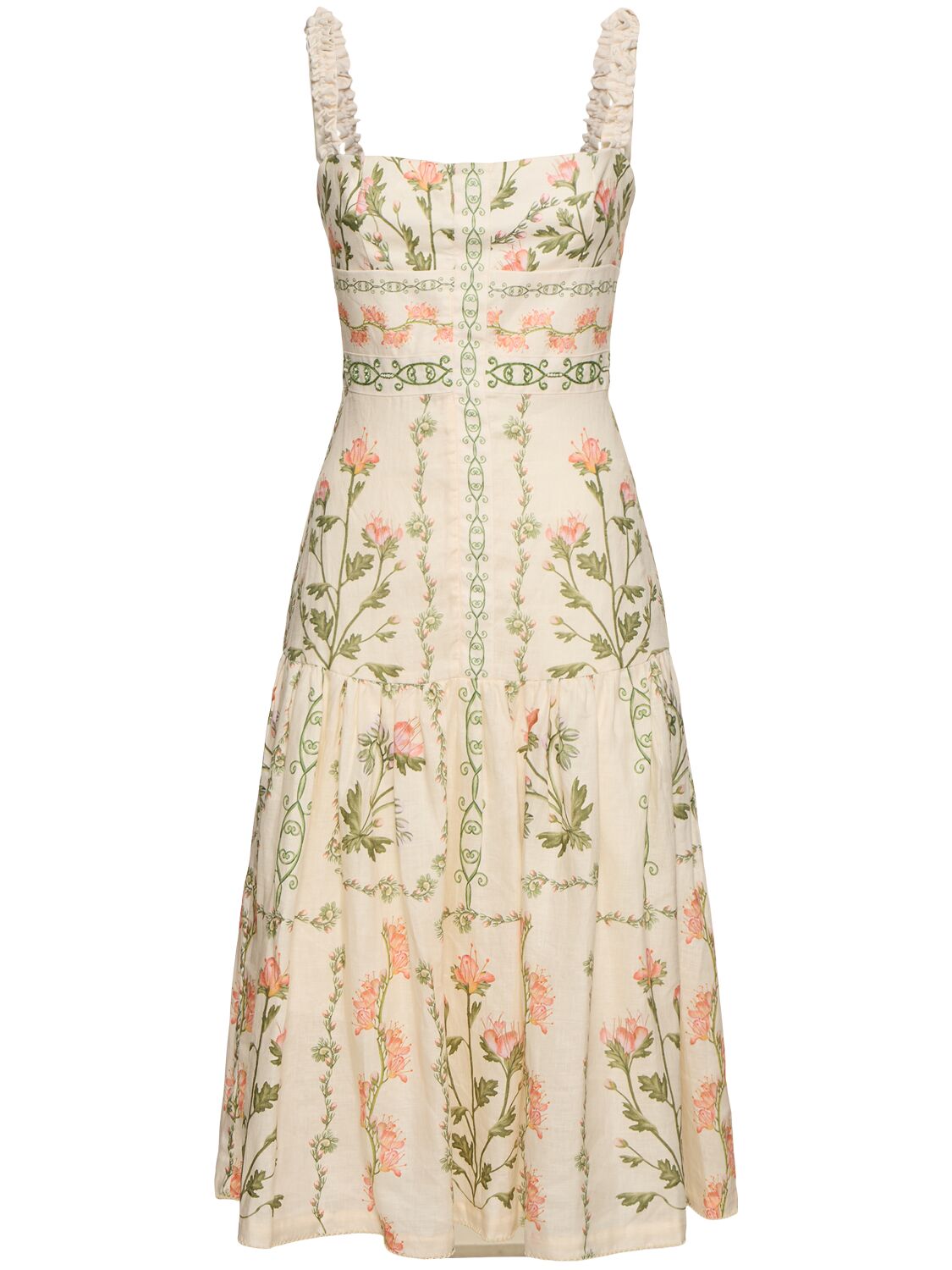 Nispero Flowers Linen Midi Dress