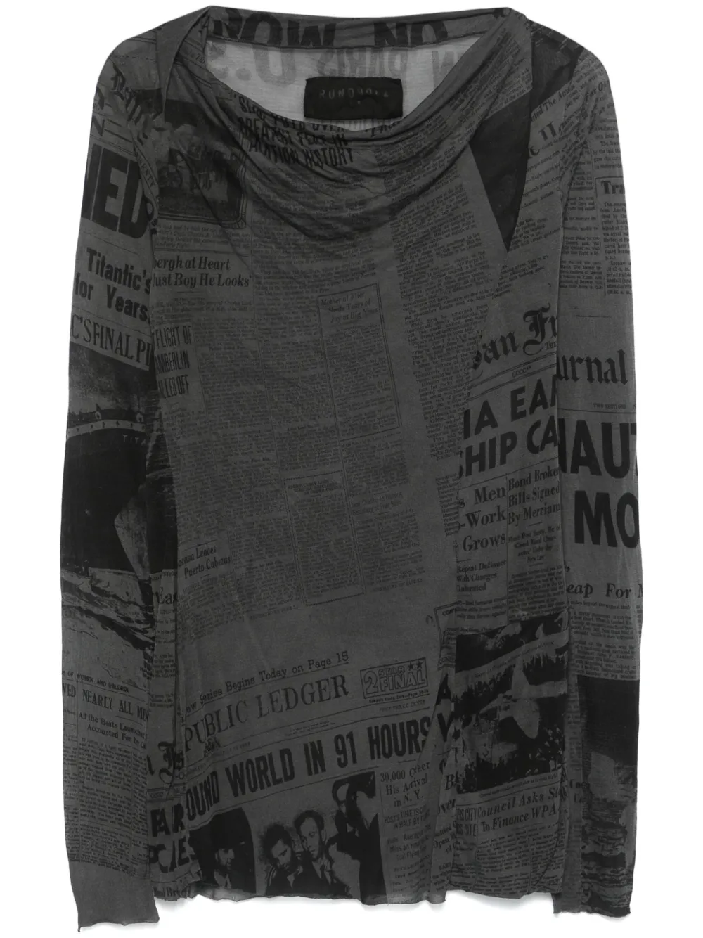Rundholz newspaper-print top - Grigio