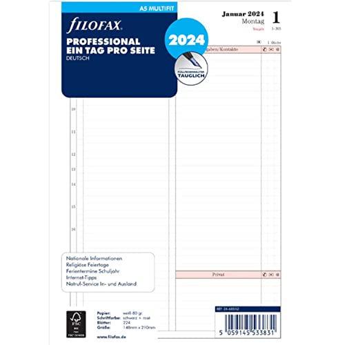 Filofax Inserto Per Calendario A5 Professional 1 Giorno Per Pagina (Tedesco) 2024