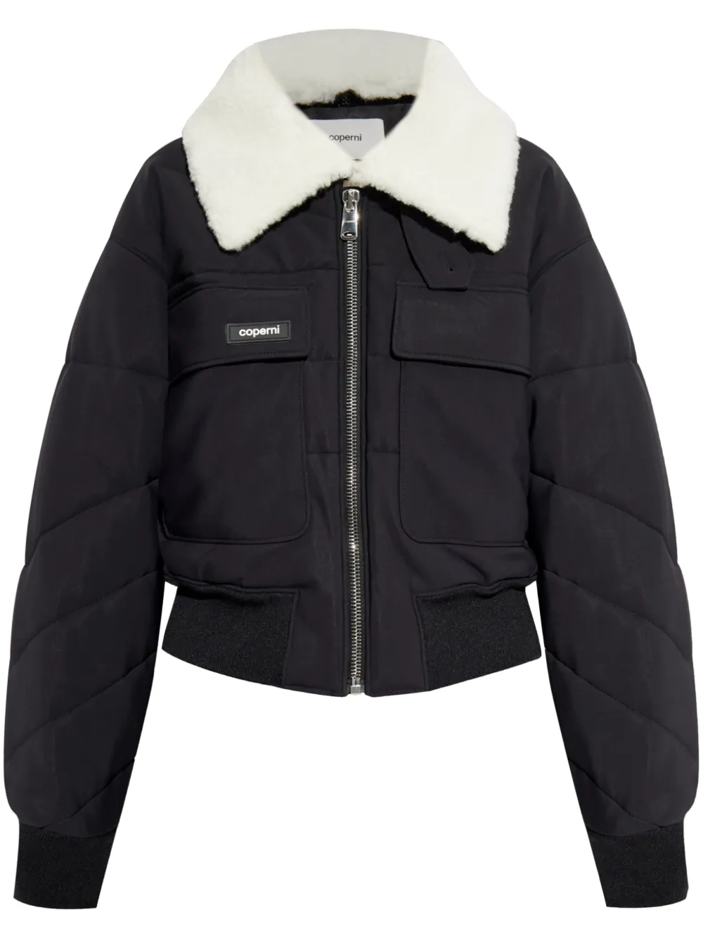 Coperni logo-patch faux-shearling puffer jacket - Nero