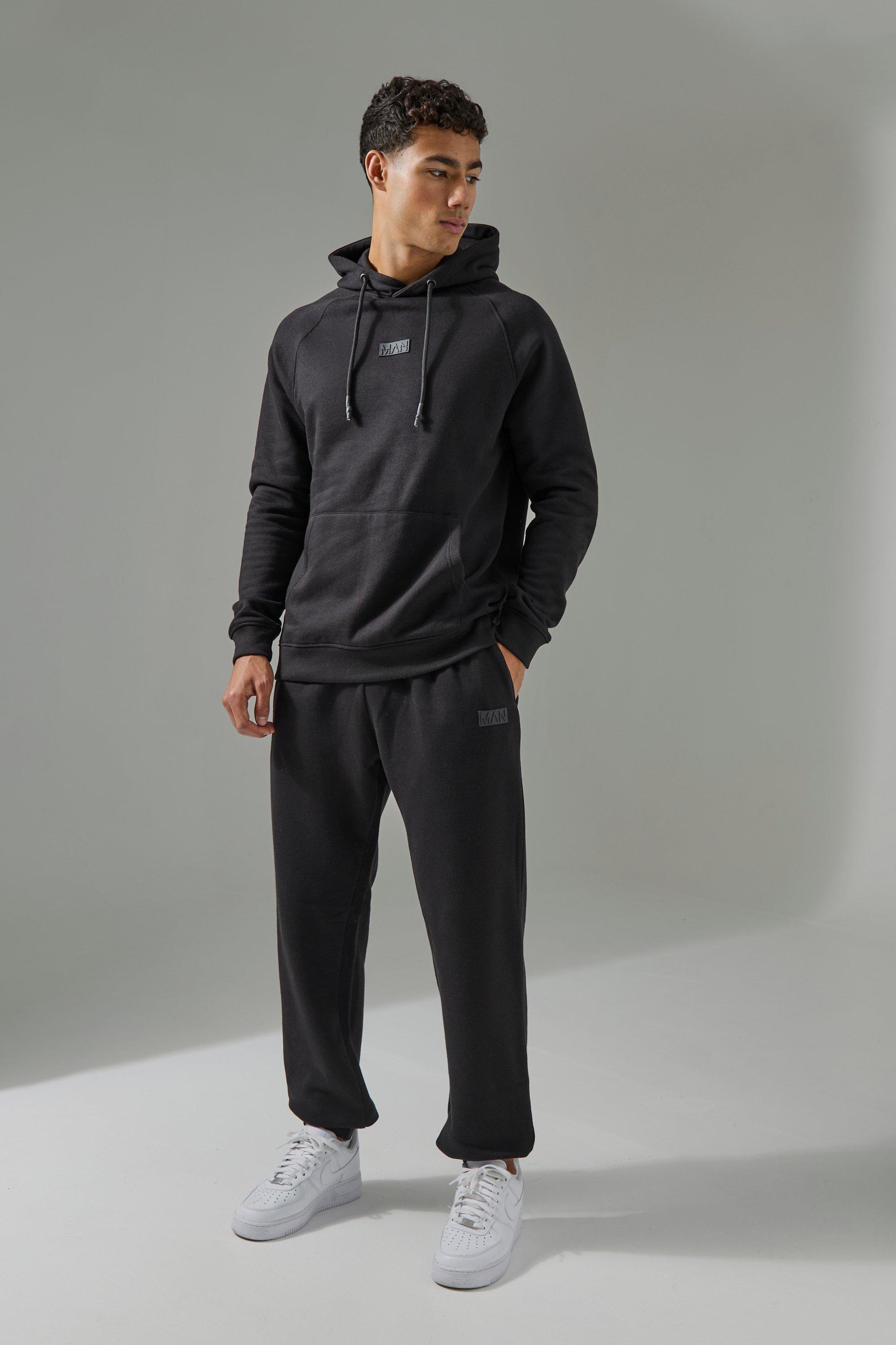 Man Active Hoodie & Jogger Tracksuit, Nero