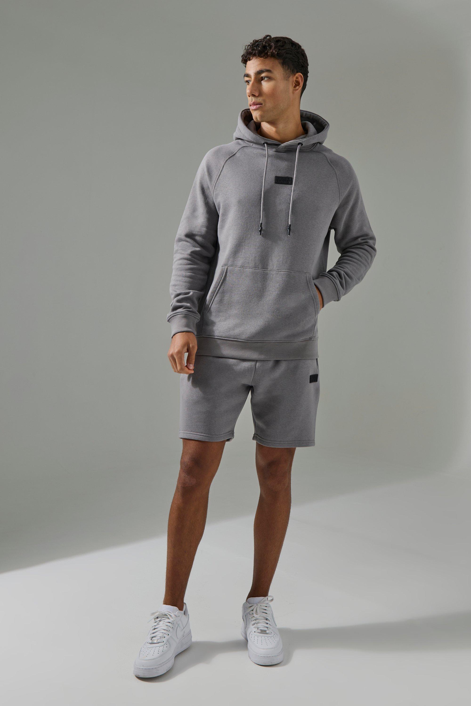 Man Active Hoodie & Short Tracksuit, Grigio