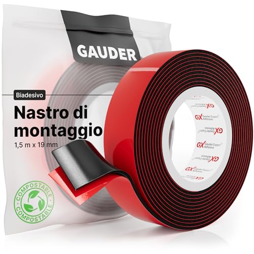 Gauder Nastro Di Montaggio (1,5M X 19 Mm) | Nastro Biadesivo Extra Forte | Nastro Biadesivo Per Muro Nero