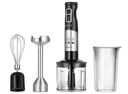Mpm - Set Frullatore In Acciaio Inox Con Contenitore - Tritatutto - 1500 W - 700 Ml - Nero