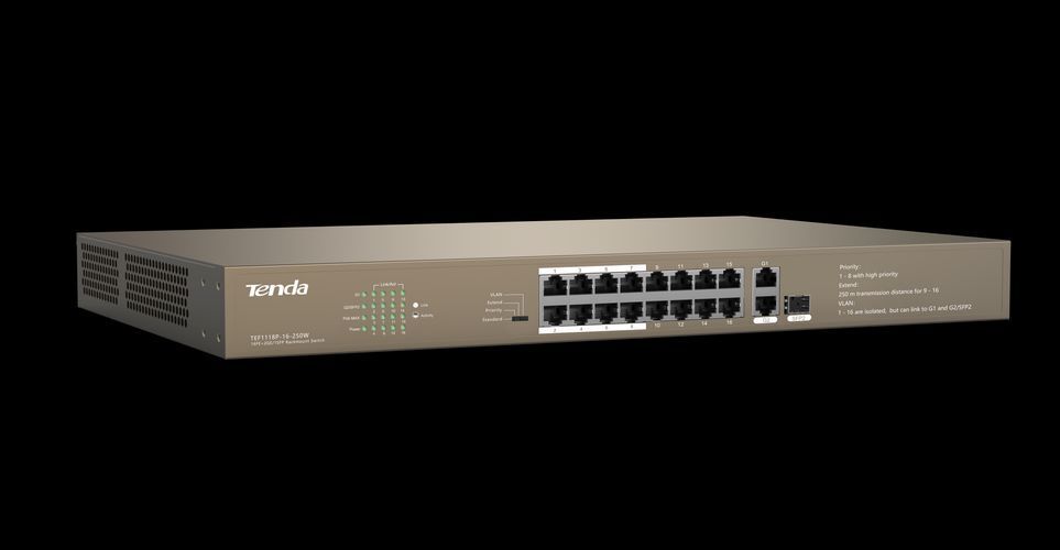 12216181 Switch Desktop 16 porte 10/100M PoE 250W + 2 GE