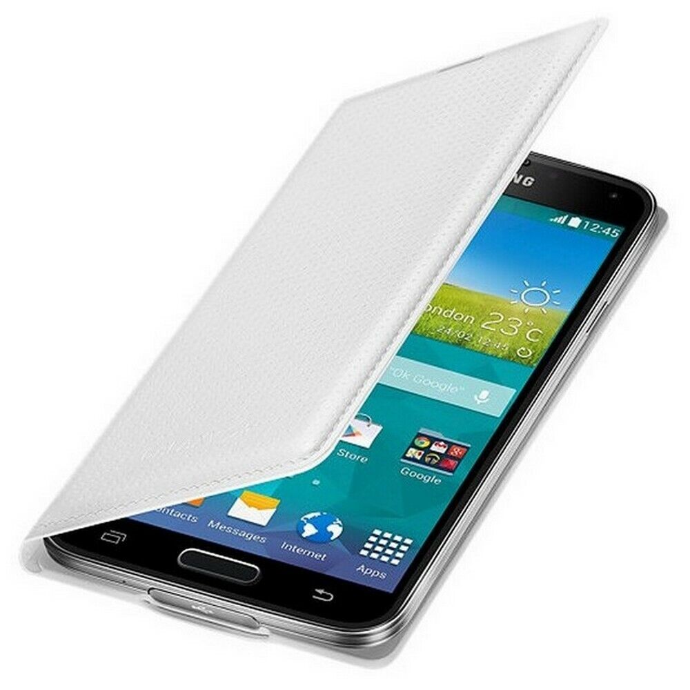 Samsung Custodia Originale Galaxy S5 G900  Flip Wallet Cover Case a libro Bianca