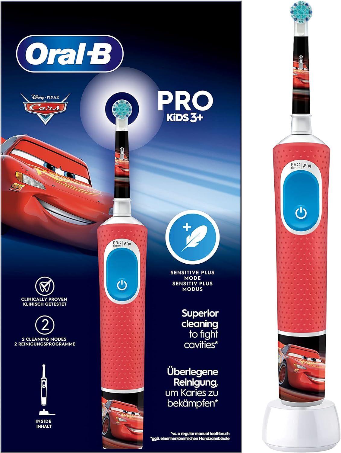 Oral-B PRO Kids 3+ Spazzolino Elettrico Ricaricabile Disney Cars + 1 Testina