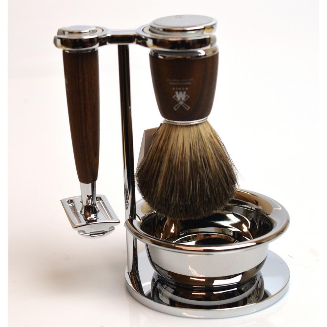 MUHLE COMPLETO SET DA BARBA RYTMO LEGNO 4 PEZZI RASOIO SICUREZZA  PENNELLO TASSO