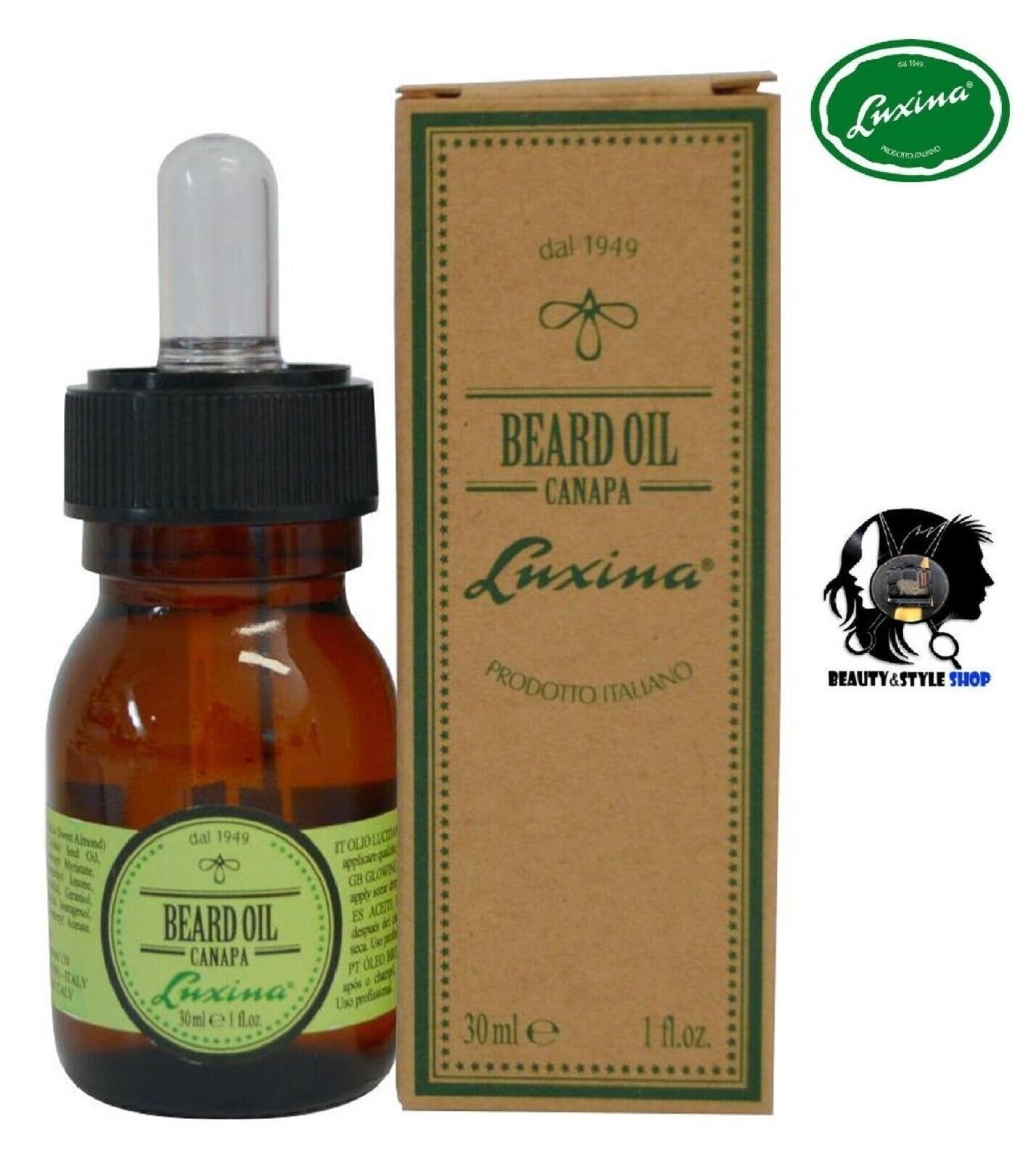 LUXINA  BEARD OIL CANAPA 30ML OLIO DA BARBA PROFESSIONALE LUCIDANTE IDRATANTE