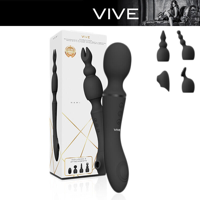 VIVE Nami VIBRATORE due punte DOUBLE ENDED VIBRATOR massager WAND with 4 sleeves