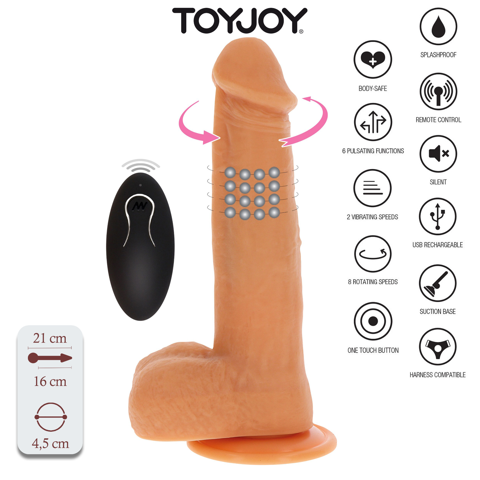 Get Real Dildo Realistico con Sfere Vibranti Rotanti in Silicone con Telecomando