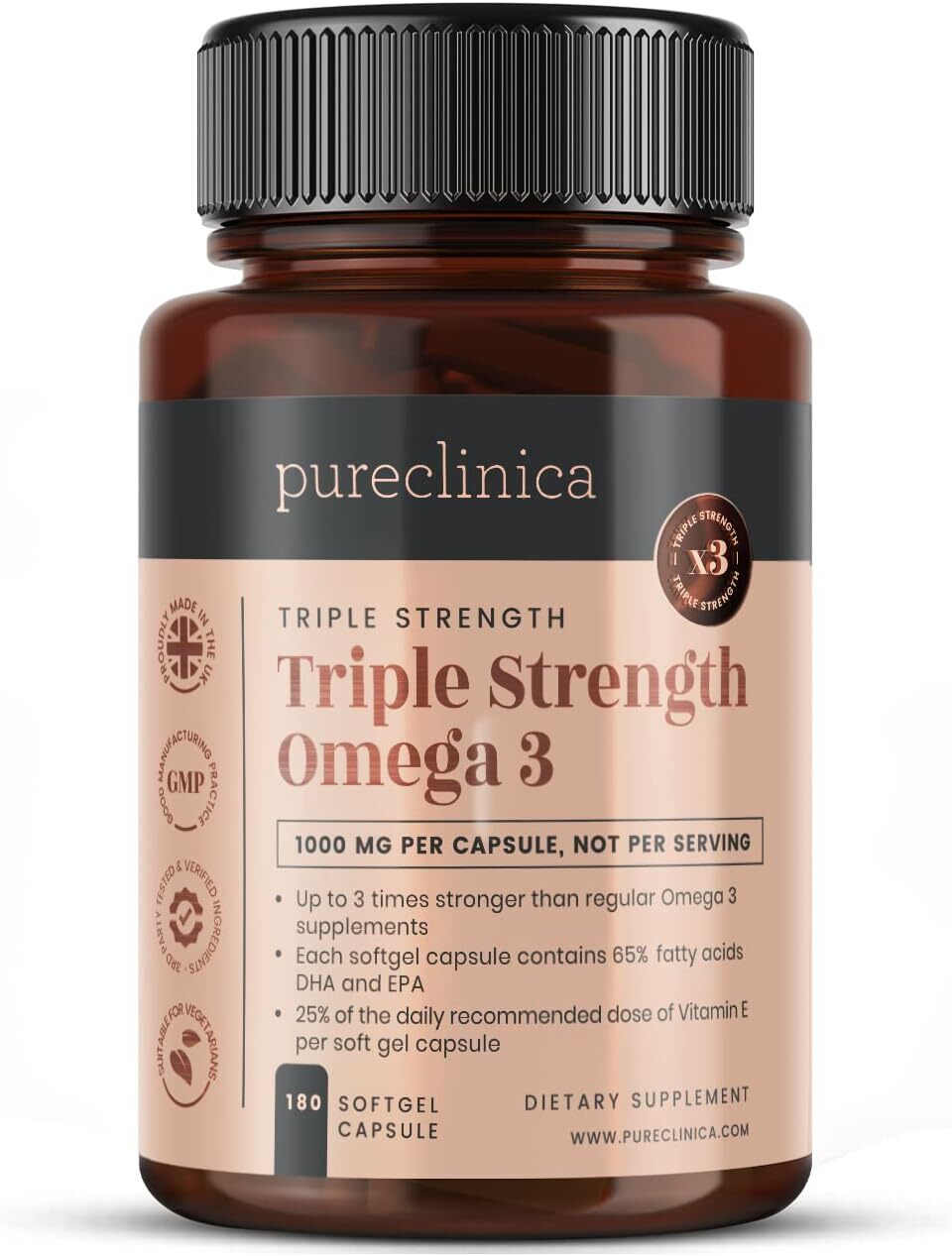 Pureclinica Tripla Forza Omega 3 1000mg DHA EPA 6 mesi scorta 180 capsule
