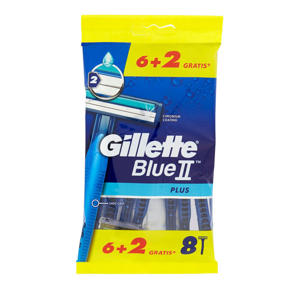 Gillette Blue II Plus Rasoio Da Barba Con Striscia Emolliente 6+2 Gratis 8pz