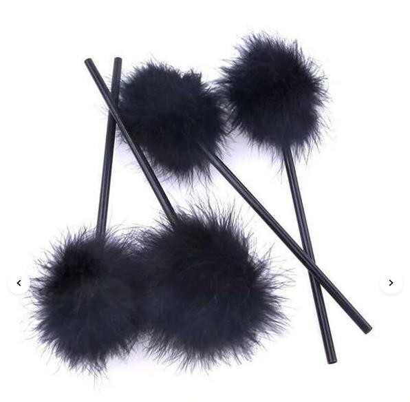 Piumino Soft Skin Nero Con Manico Rigido Tickler per Solletico Lunghezza 25 cm