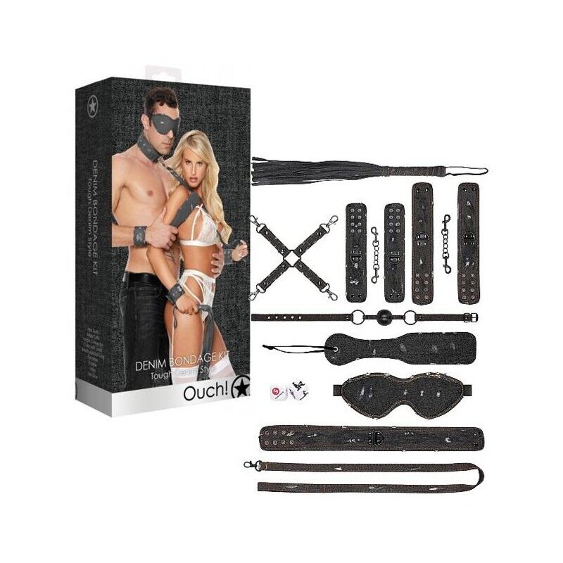 Kit costrittivo sadomaso manette cavigliere frusta bondage morso bdsm restraint