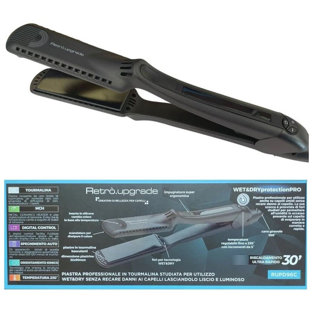PIASTRA CAPELLI PROFESSIONALE LISCIANTE RETRO' UPGRADE RUP-D96 WET&DRY TORMALINA