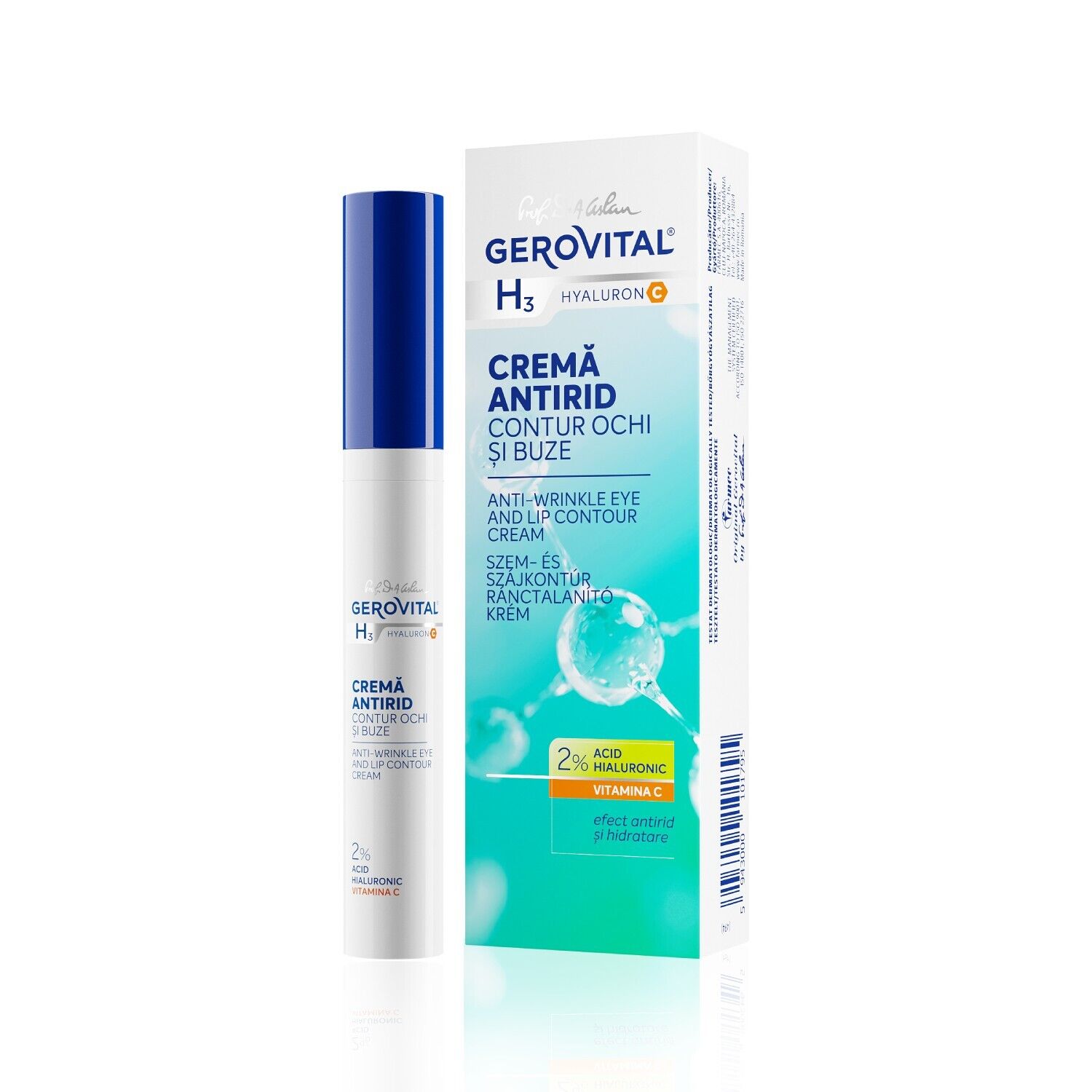 Crema Antirughe Contorno Occhi e Labbra, Gerovital H3 Hyaluron C