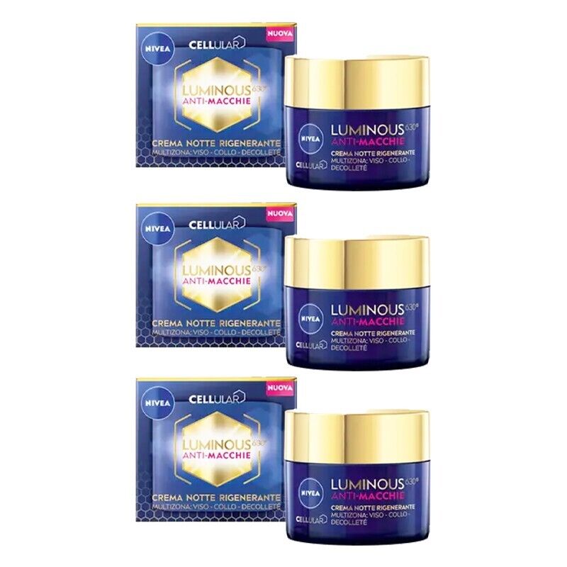 3pz NIVEA CELLULAR LUMINOUS 630 ANTI-MACCHIE crema notte rigenerante 50ml