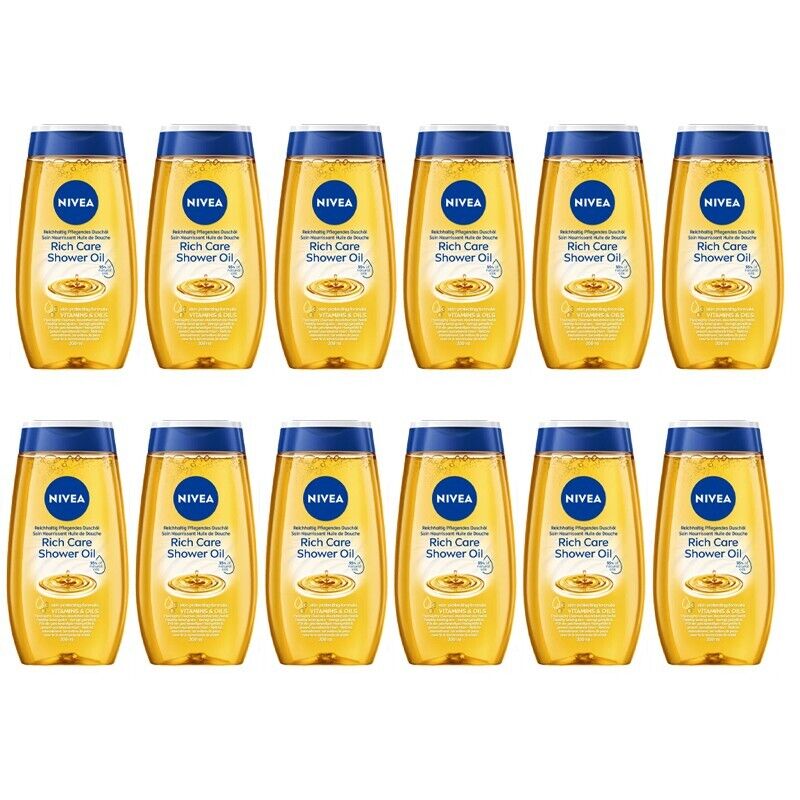 12pz NIVEA Doccia olio RICH CARE nutrimento intenso con vitamine & oli 200ml