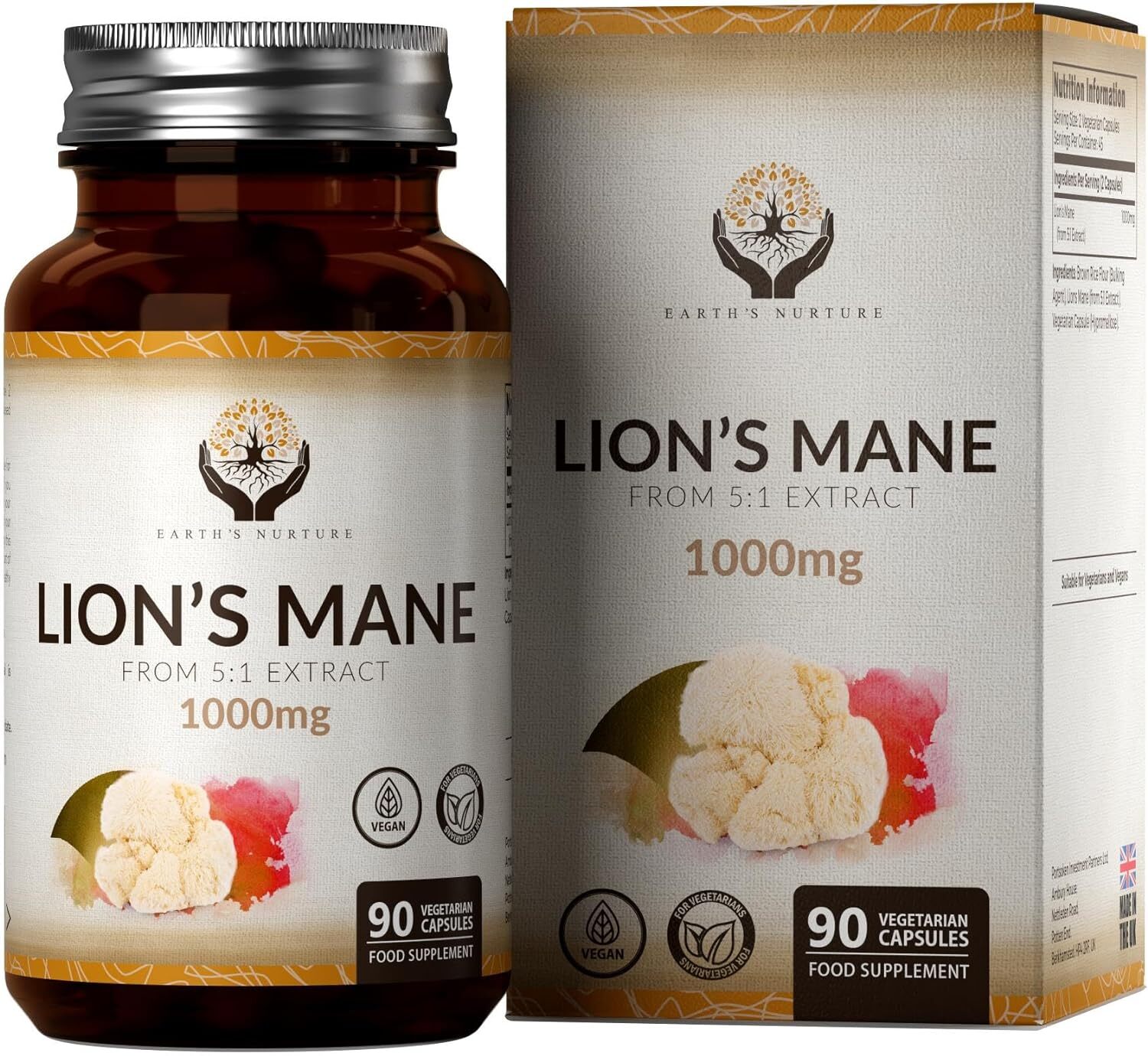 EN Lions Mane | 1000mg Lion's per Dose | Fungo Criniera Criniera di Leone 90 CPS