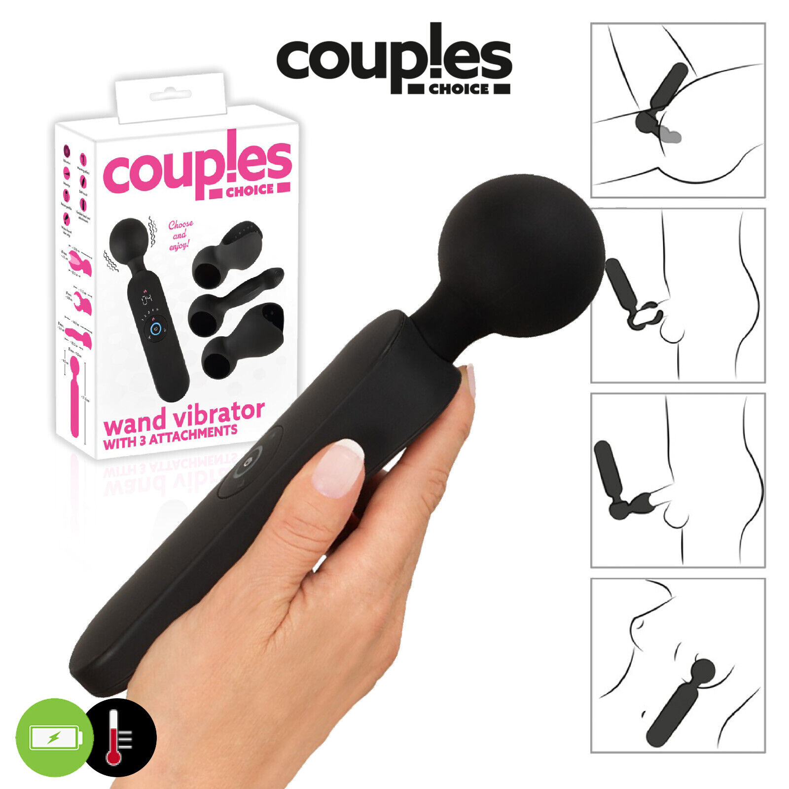 Couples Choice Wand Vibrator with 3 Attachments